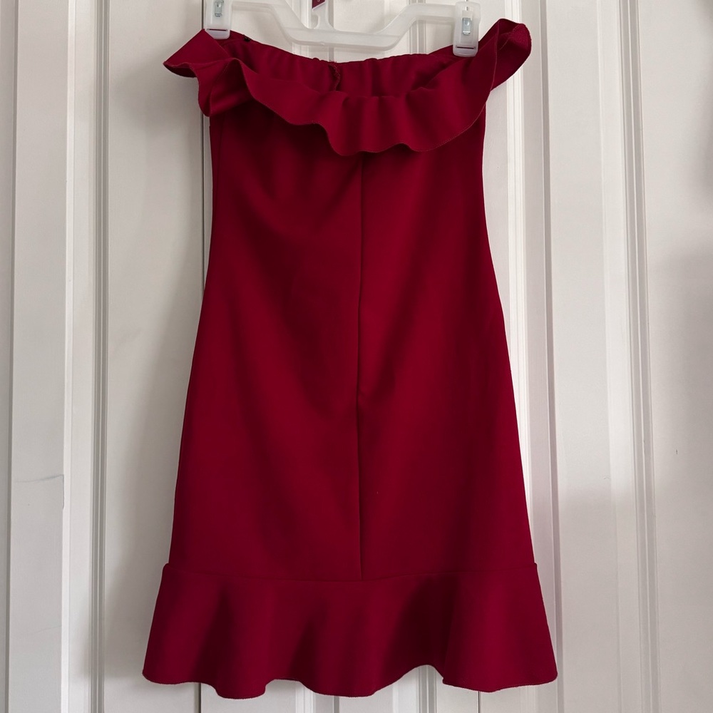 Lulu's Strapless Ruffle Red Dress - Picture 2 of 5